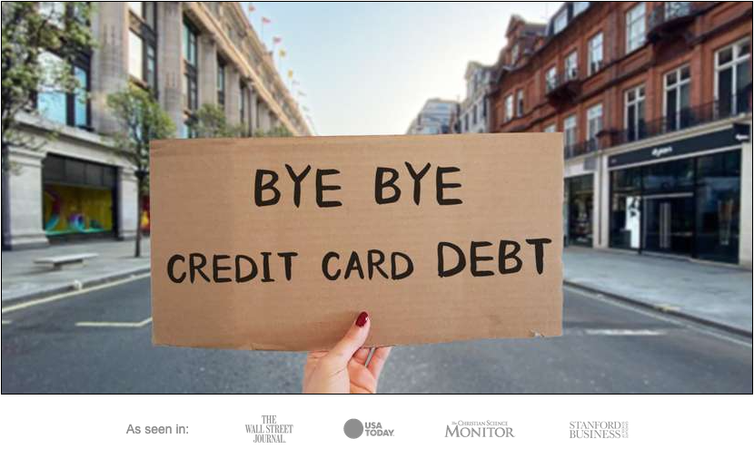 Hero image of a sign that says 'Bye Bye Credit Card Debt'